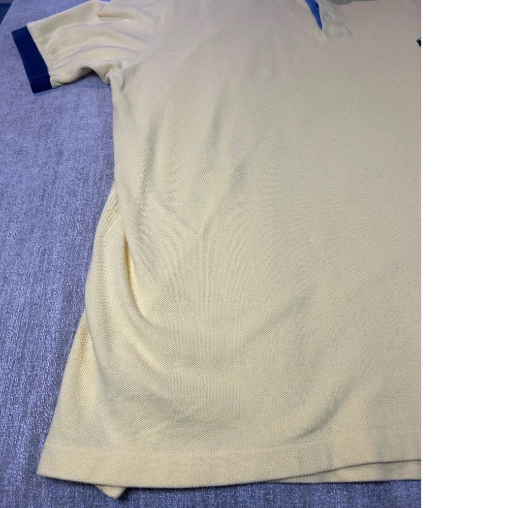 Polo Ralph Lauren Mens XL Yellow Navy Blue Contrast Collar Pique Polo Shirt